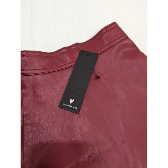 Lulus red pleather flare mini skirt women's sz large new with tags 30" waist B3 - Picture 4 of 9